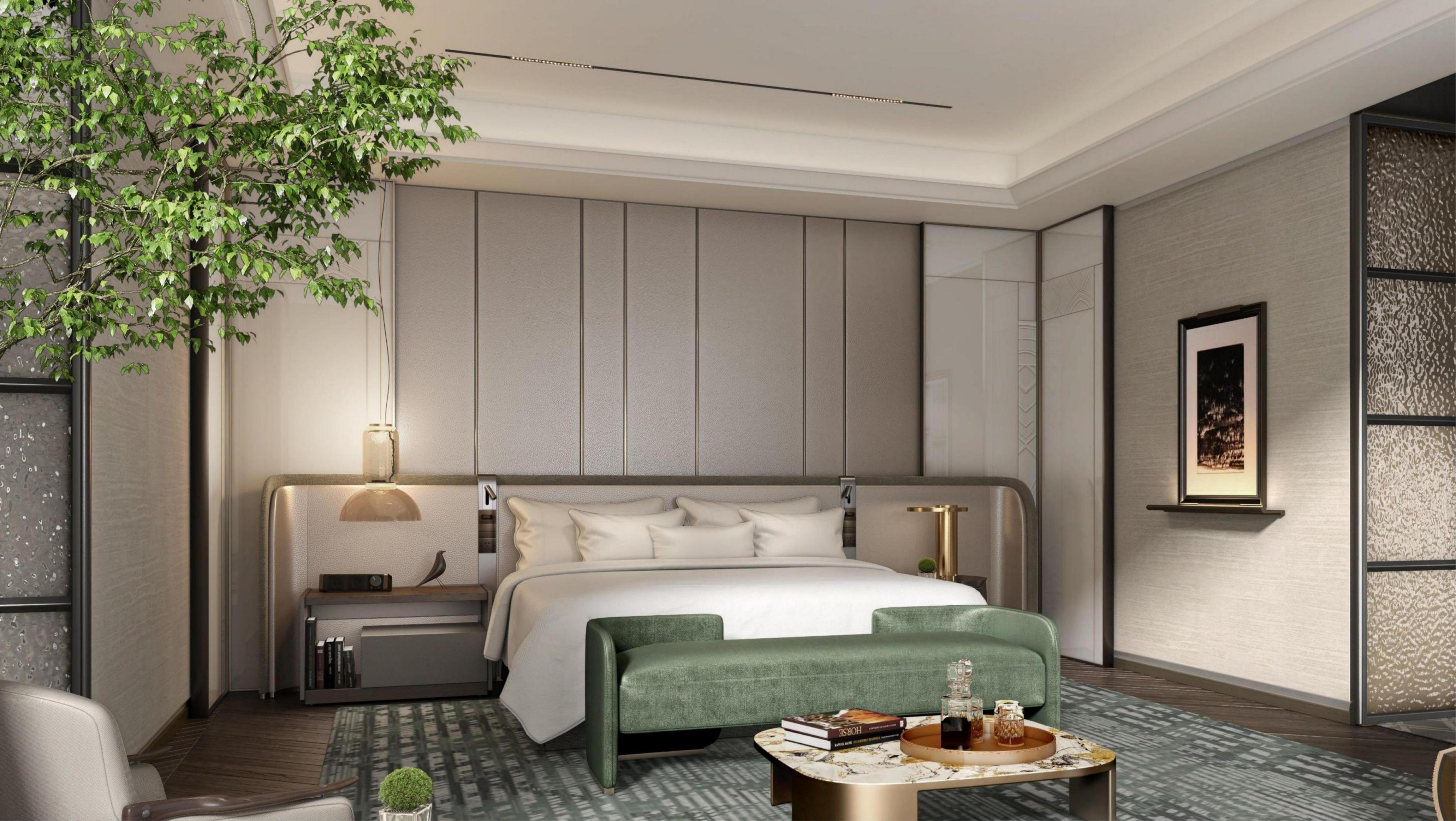 Master Bedroom Suite — luxury bedroom with statement ceiling feature and bespoke built-in joinery