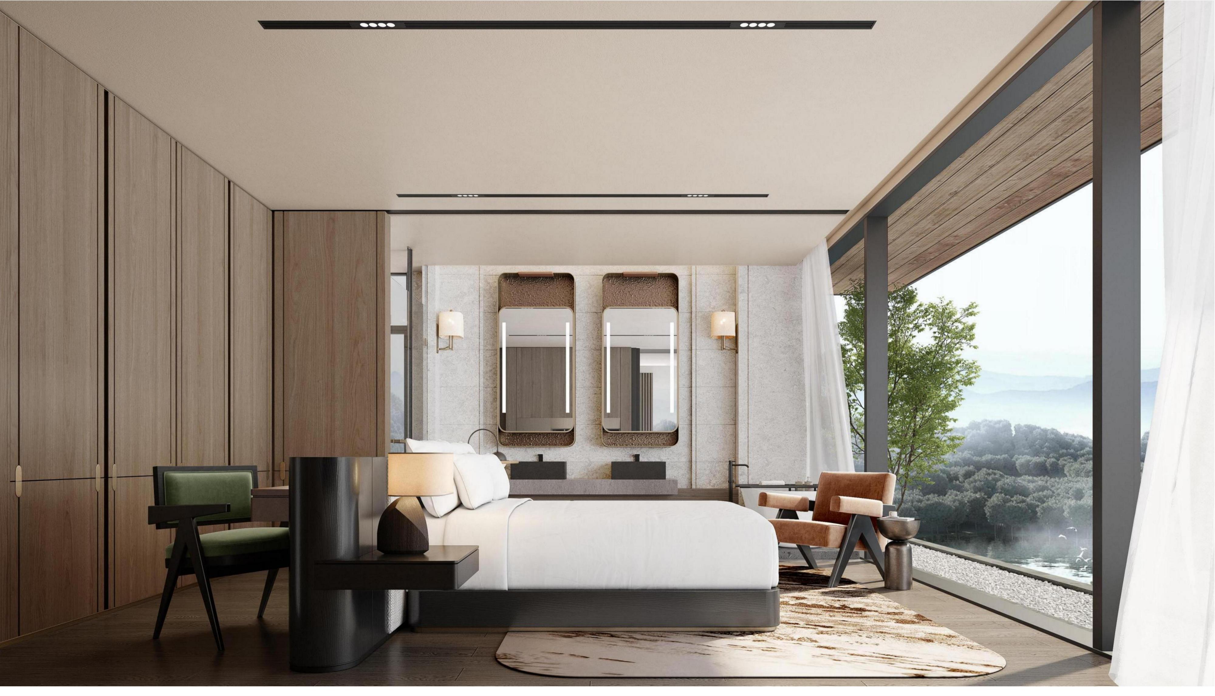 Residence interior showing solid wood wall panelling and veneer craftsmanship