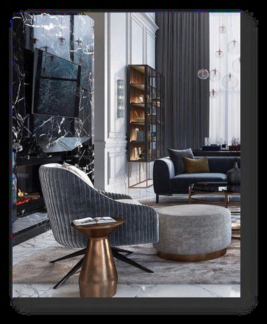 Cambodia K.B Hotel — executive suite with dark marble fireplace and velvet seating